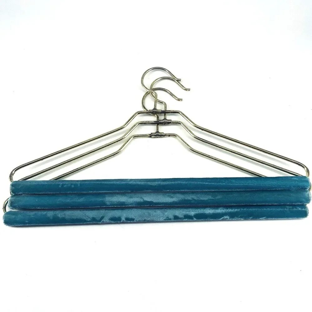 Vintage Heavy Duty Teal And Brass Mid Century Velvet Hanger Swivel MCM